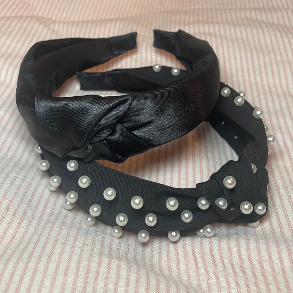 NEW Lot of 2 Headbands Satin & Pearl Knot